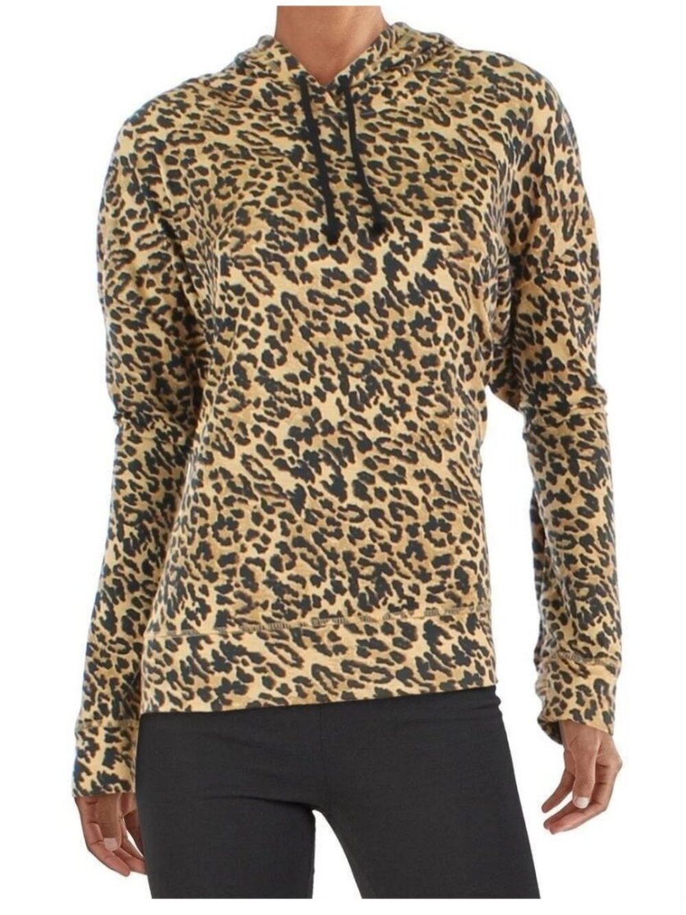 Jenni Women's Lounge Hooded Pajama Top, Tan Leopard Animal Print, XXL